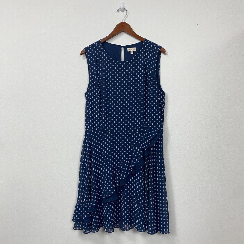 Maison Jules Women's XXL Blue Shadow Dot Sleeveless Asymetric Cut Front Dress